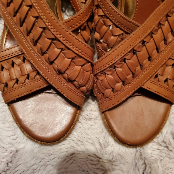 Ralph Lauren Giana Wedge Slip On Sandal Size 6 Brown Woven Leather - Picture 3 of 5